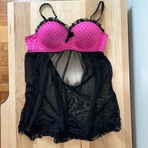 Hustler Hot Pink Polkadot Babydoll Bra Lingerie- SM